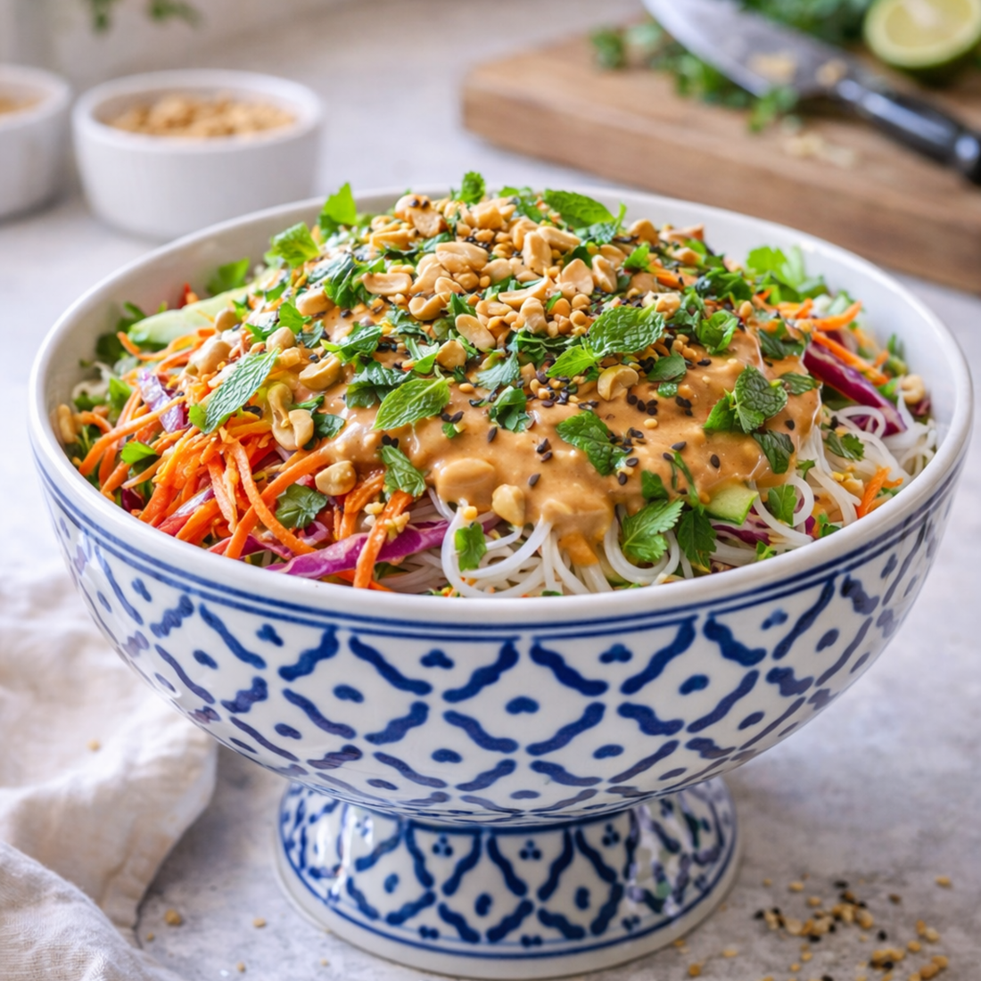 Ensalada asiática de fideos de arroz